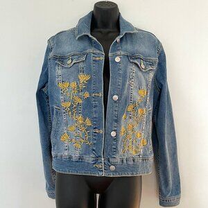 LuLaRoe Floral Embroidered Jaxon Denim Jacket, Size Large